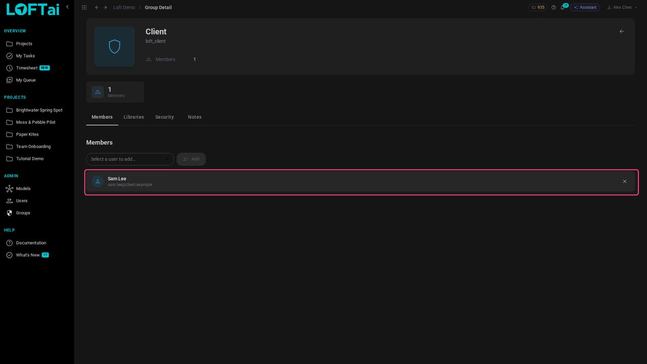 Add the client to the Client group